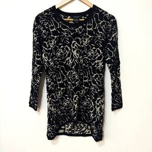 Alison Sheri rose print long sleeve sweater black and tan